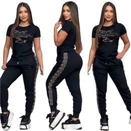 J5002 Womens new embroidery fashion casual short sleeved top and pants set