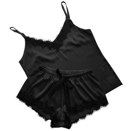 Women's Sleep Lounge Sexy Lingerie For Women Plus Size Satin Lace V-neck Camisole Bowknot Shorts Set Sleepwear Pyjamas Lingerie z240531