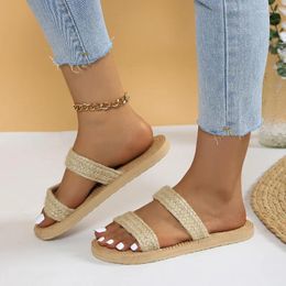 Slippers 2024 Women's Flip-flops Breathable Flats Ladies Summer Fashion Elegant Casual Beach Sandals Cane Women Shoes