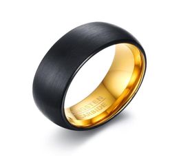 8mm Mens Womens Dome Black Tungsten Carbide Wedding Band Ring Gold Inside Comfort FitSize 8125123910