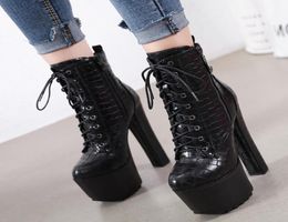 16cm black zip side lace up stone grain motocycle boots winter designer women platform ultra high heels size 34 to 405998954