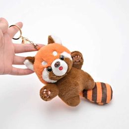 Plush Keychains Key Rings Cute cartoon red panda plug toy pendant small raccoon doll keychain doll amusement park doll WX5.30