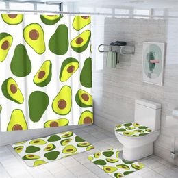 Shower Curtains Curtain Print Scenic Bath Mat Set Toilet Rugs Mildewproof Anti-slip Carpets Avocado Waterproof