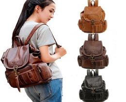 Retro Fashion Women Shoulder Backpack Black Brown PU Leather Handbag Waterproof Hiking Travel Backpack Personalized Gift5808343