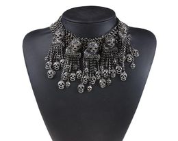 Luxury Crystal Rhinestone Skull Tassel Choker Necklace Women Maxi Chunky Chains Fringe Statement Large Collar Necklaces Pendants6040267