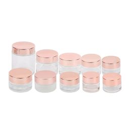 wholesale Frosted Clear Glass Jar Cream Bottle Cosmetic Container with Rose Gold Lid 5g 10g 15g 20g 30g 50g 100g Packing Bottles ZZ
