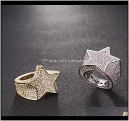 Cluster Rings Drop Delivery 2021 Men Fashion Copper Gold Sier Iced Out High Quality Cz Stone Star Shape Ring Jewelry Dqsom7591487