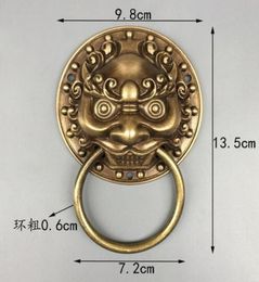 Chinese Folk Feng Shui Old Bronze Copper Foo Fu Dog Lion Head Door Knocker3477578
