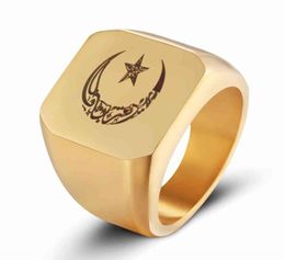 Muslim Stainless Steel Ring for Men Islam moon star Gold and silver color ring220T2473888