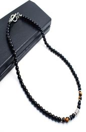 Handmade Natural Stone Beads Obsidian Chocker Necklace Stainless Steel OT Short Neckless For Men Jewellery Homme2800758