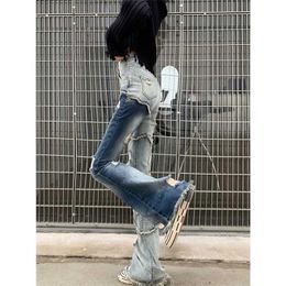 Women's Jeans Flare Trousers Jeans Women High Waist Distressed Vintage Strtwear Ripped Designed Leisure Chic Denim Pants Femmes Y240422