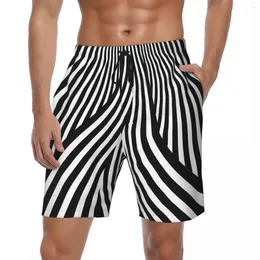 Men's Shorts Black And White Striped Board Summer Abstract Lines Running Beach Short Pants Men Hawaii Custom Oversize Swimming Trunks