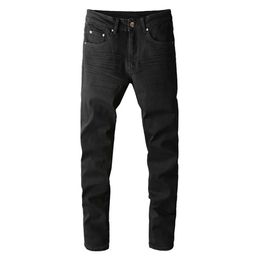 Men's Jeans Mens black tight elastic pencil jeans street clothing classic ultra-thin denim pants J240531