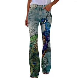 Women's Pants Y2K Women Vintage Flower Print Slimming High Waist Ladies Jeans Sexy All Match Micro Flare For Girls