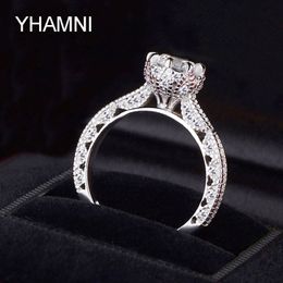 YHAMNI Brand Jewellery Original Solid 925 Sterling Silver Ring 1 ct SONA CZ Diamond Women Engagement Rings JZ072 254S
