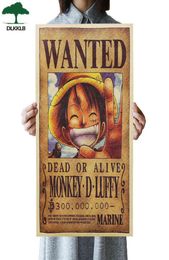 DLKKLB Home Decor Wall Stickers One Piece Posters Luffy Wanted Vintage Kraft Paper Anime PosterBar Decor Paintings 51 X 35cm H11101065466
