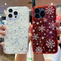 INS Christmas Snowflake Glitter Phone Funda 14 15 Soft Shockproof Case Cover For iphone 12 13 Pro Max Coque