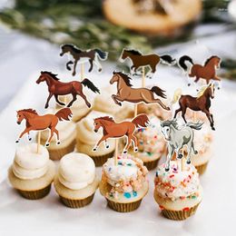 Party Supplies 8pcs Cartoon Brown White Horse Cake Topper Sports Theme Animal Cupcake Boys Girls' Birthday Decoration