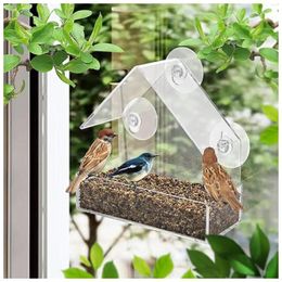 Other Bird Supplies Window Feeder With Self-Adhesive Hooks Clear Feeders Strong Suction Cups Transparent House For Outsid