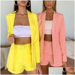 Womens Tracksuits Fashion Candy Colour Basic Blazer Coat Addpants Slim Suit Jacket Set X0923 Drop Delivery Apparel Clothing Dhq78