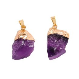 Natural Druzy amethyst pendant irregular crystal raw stone gold plated Charms for Necklace Earrings Jewellery Making Accessory P003