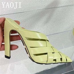 Slippers High Quality Brand Women Summer Slides Heeled Braid Genuine Leather Covered Toe Formal Dress Shoes Sandals
