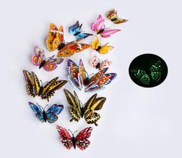 12pcsset Multicolor Luminous 3D Butterfly Wall Stickers Magnet PVC Fluorescence Butterflies Party Kids Bedroom Decoration3896589