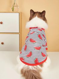 Dog Apparel Pet Cloth Striped T-shirt With Watermelon Printed Clothes For Doggy Cat Cool Costume Summer