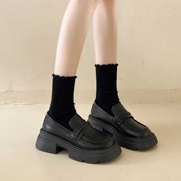Dress Shoes 2024 Black Casual Woman Loafers with Fur Female Footwear Round Toe Oxfords British Style Clogs Platform Slip-on Autumn B H240603