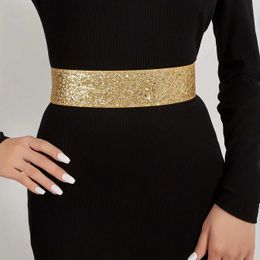 Belts Elegant Shiny Sequins Wide Belt Trendy Solid Colour Elastic PU Waistband Classic Dress Coat Girdle For Women Girls