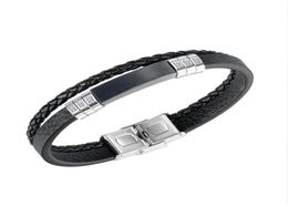 black leather bracelet for men multilayer knit sliver stainless steel minimalism hand brand Jewellery boys gifts66214122633262