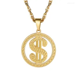 Pendant Necklaces Gold/Silver/Black/Blue Plated Dollar Sign Ring Water Wave Chain For Women Men