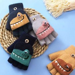 Children's Finger Gloves Keepsakes Mittens Winter Wool Knitted with Artificial Fur Thick and Warm Cartoon Baby Boys Girls for Children Aged 5-12 WX5.30