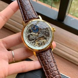 Tourbillon Sapphire Skeleton Automatic Watch Men Sun Moon Phase Herren Mechanische Uhren Top -Armbanduhren Lederband 200Z 290i