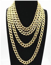 Men Women Gold Silver Miami Cuban Link Chain High Polished Hiphop Rap Rhinestone Punk Necklaces Chains 16quot18quot20quot2396108