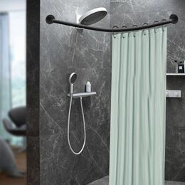 Shower Curtain Rail L Shape No Drilling Rail Corner Stainless Steel Telescopic Rod with Shower Curtain Rings 240524
