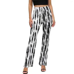 Women's Pants White And Black Tie Dye Abstract Print High Waisted Home Flare Trousers Daily Custom Streetwear Birthday Present