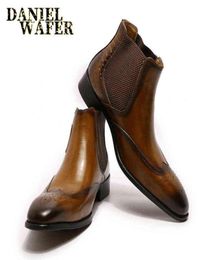 Luxury Chelsea Boots Genuine Leather Men039s Ankle High Grade Slip On Buckle Strap Wingtip Brown Black Shoes Basic Men 2112162360664