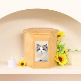 Cremation Urn for Dogs Funeral Commemorative Bamboo Pet Memorial Gift with Po Frame Urns Cat Ashes Keepsake Box 240520