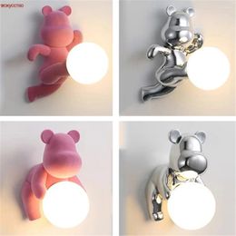 Wall Lamps Children Resin Bear Cartoon Led Lamp G9 For Baby Bedroom Bedside Corridor Aisle Sconces Home Deco Stair Night Light Fixture