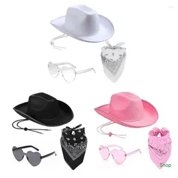 Berets Dropship Western-Style Cowboy Hat For Bridal Shower Cowgirl Scarf Sunglasses Costume Female Headwear Night Club Party Outfit