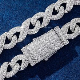 Nuovo gioielli hiphop a diamante infinito collegamento cubano cubano 10 mm larghezza più oro bianco sier completamente a 2 righe vvs collana cubana moissanite