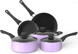 Cookware Sets 2024Aluminum Alloy Non-Stick Set Pots And Pans - 8-Piece (Light Purple)
