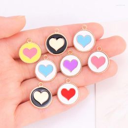 Charms 10Pcs 15x18mm Sweet Round Enamel Love Heart Zinc Alloy Pendants For Earring Necklace Rubber Band Jewellery Accessories Make