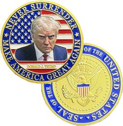 Never Surrender Trump Challenge Coin 2024 Make America Great Again 40mm Gold Plated Commemorative Coins Gift