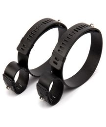 PU Leather Wrist Leg s Set bdsm Bondage Restraints Locking Hands to Thighs Harness Erotic Toys Sex Toys for Couples Y18102409565492