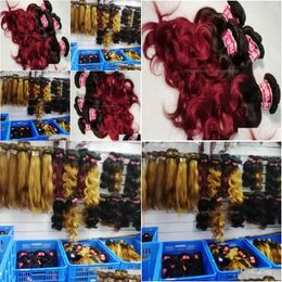 Hair Wefts Wholesale Ombre Human Weft Natural Virgin Peruvian Remy 10Pcs Lot Body Wave Or Straight Drop Delivery Products Extensions Dh3Ii