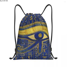 Shopping Bags Gold Egyptian Eye Of Horus Drawstring Backpack Sports Gym Bag For Women Men Wadjet Lapis Lazuli Training Sackpack