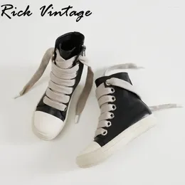 Casual Shoes Rick Vintage Women High-TOP Pu Leather Boots Men Canvas Big Lace Up Zip Luxury Trainers High Street Thick Sole Sneakers