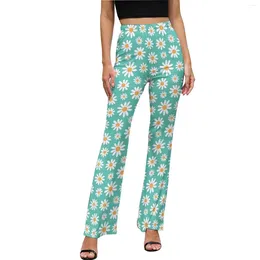 Women's Pants White Retro Flower Casual Female Daisies Floral Slim Street Wear Flare Spring Sexy Printed Trousers